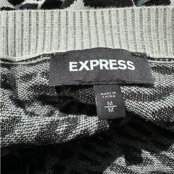 Express Black & Light Gray Leopard Print Boat neck Long Sleeve Thin Sweater M - Picture 8 of 11